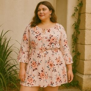 Lane Bryant Floral Boho Mini Dress – Size 14/16 – Pink – NWT